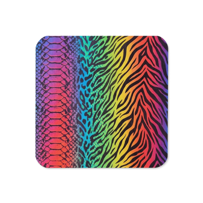 Rainbow Zebra & Leopard Print Cork-Back Coaster