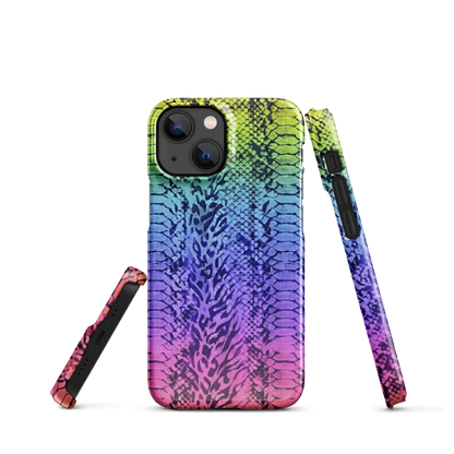 Neon Rainbow Snake Skin & Leopard Print Snap Case for iPhone