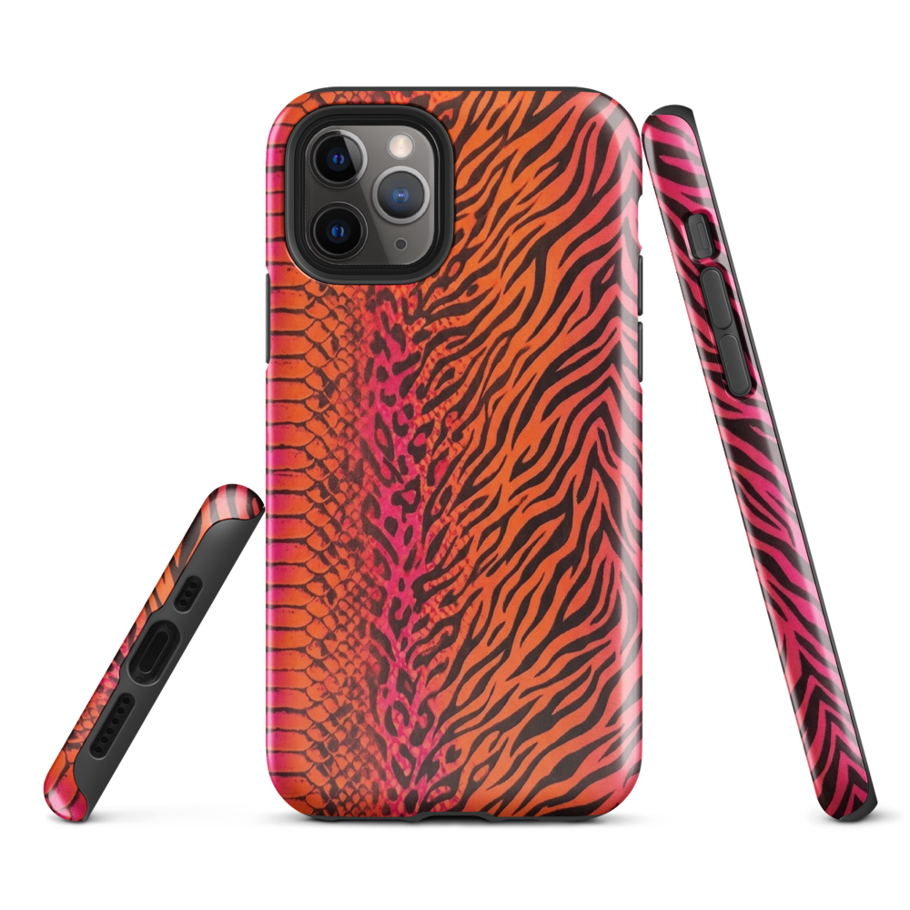 Sunset Orange & Pink Snake Skin Zebra & Leopard Print Tough Case for iPhone®