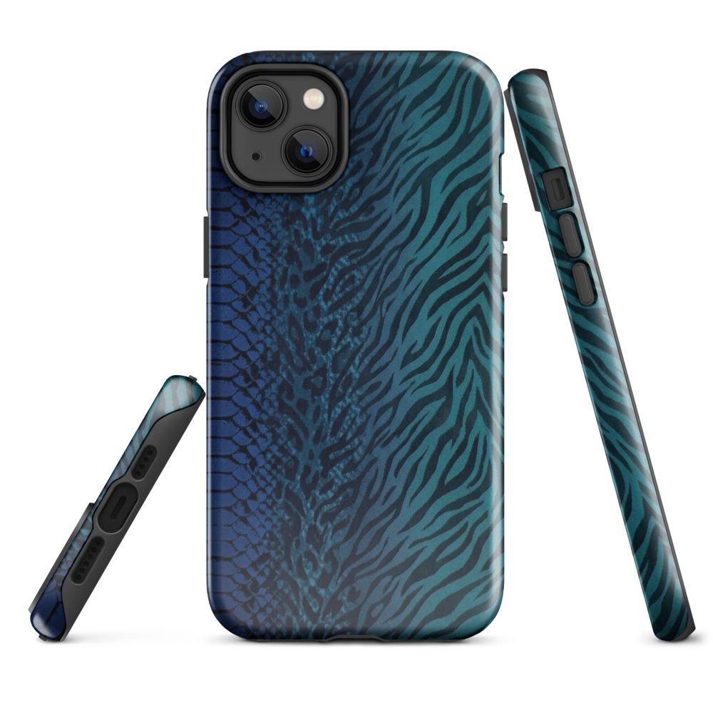 Blue & Teal Snake Skin Zebra & Leopard Print Tough Case for iPhone®