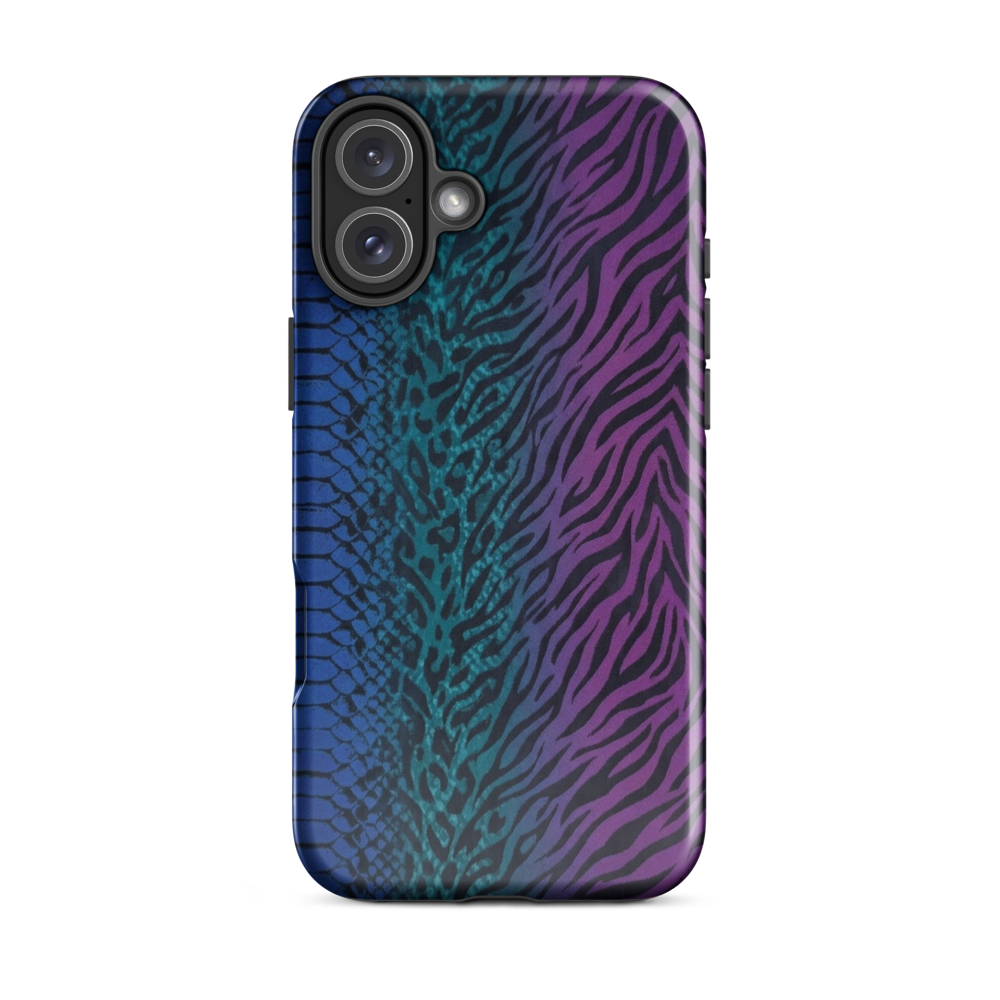 Blue to Purple Dark Snake Zebra & Leopard Print Tough Case for iPhone®