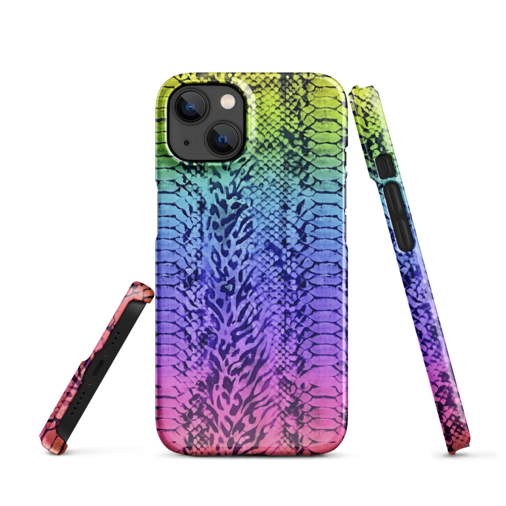 Neon Rainbow Snake Skin & Leopard Print Snap Case for iPhone