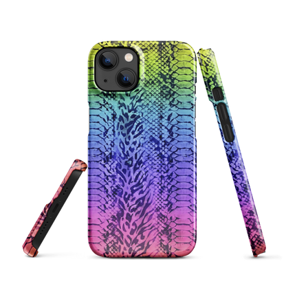 Neon Rainbow Snake Skin & Leopard Print Snap Case for iPhone