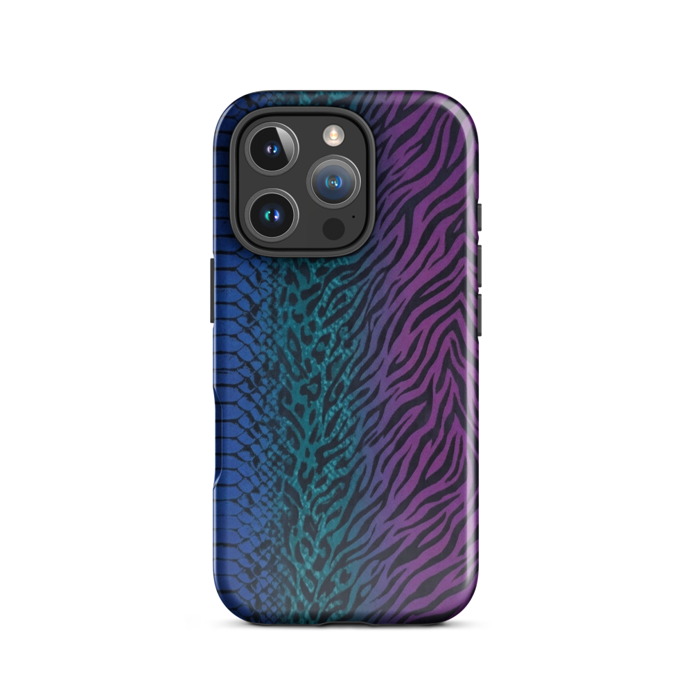 Blue to Purple Dark Snake Zebra & Leopard Print Tough Case for iPhone®