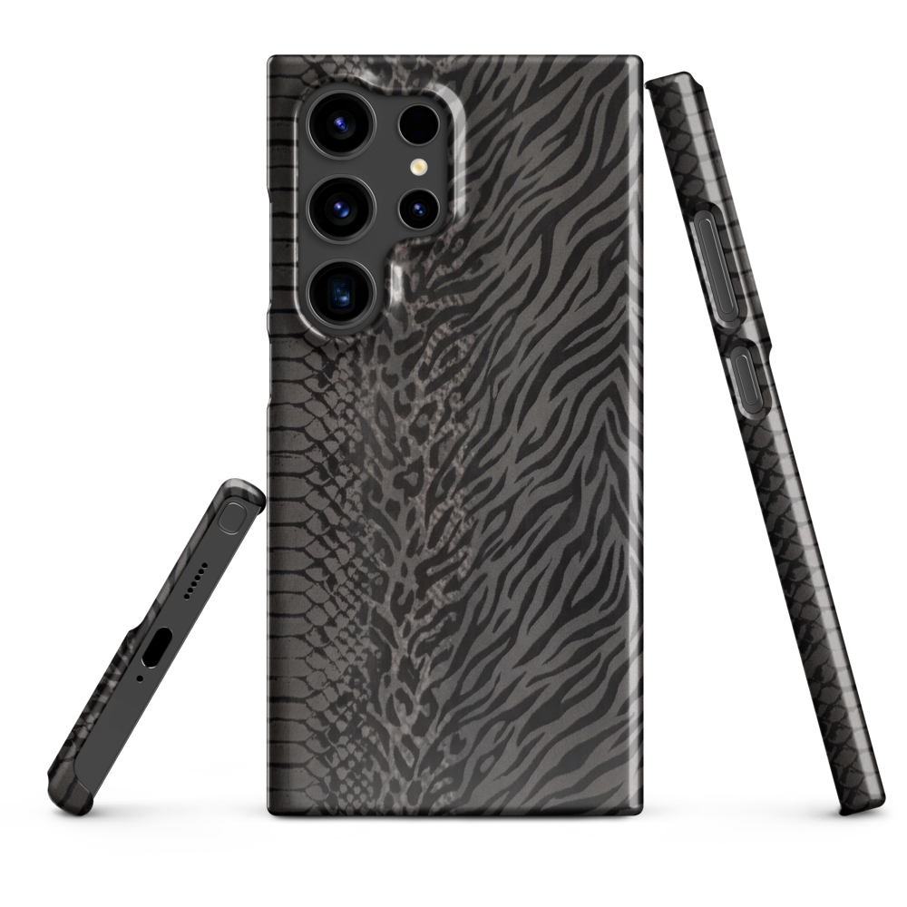 Dark Gray Snake Skin & Leopard Print Snap Case for Samsung