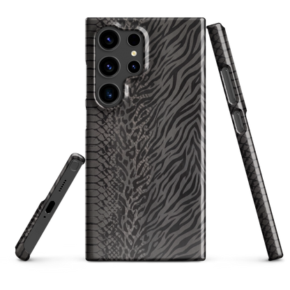 Dark Gray Snake Skin & Leopard Print Snap Case for Samsung