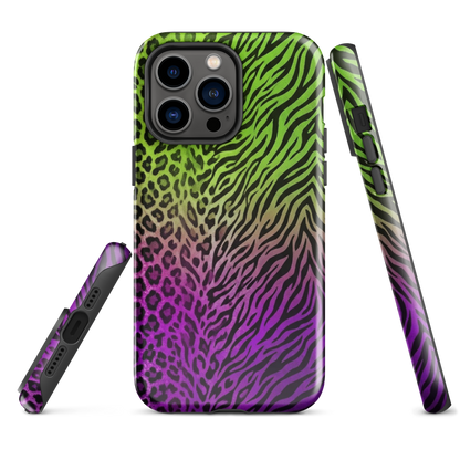 Neon Green & Purple Zebra & Leopard Print Tough Case for iPhone®