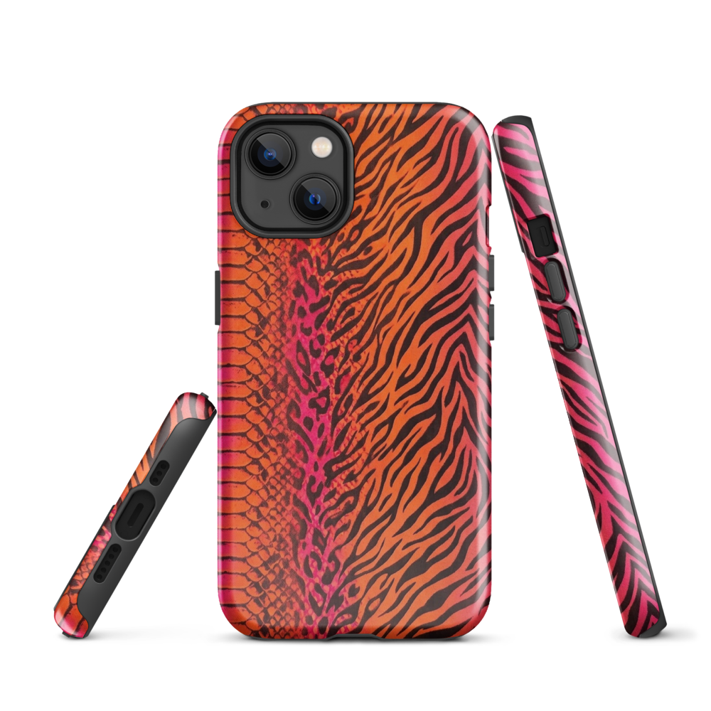 Sunset Orange & Pink Snake Skin Zebra & Leopard Print Tough Case for iPhone®