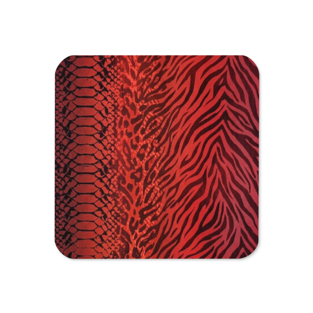 Red Snake Skin & Leopard Print Cork-Back Coaster
