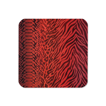 Red Snake Skin & Leopard Print Cork-Back Coaster