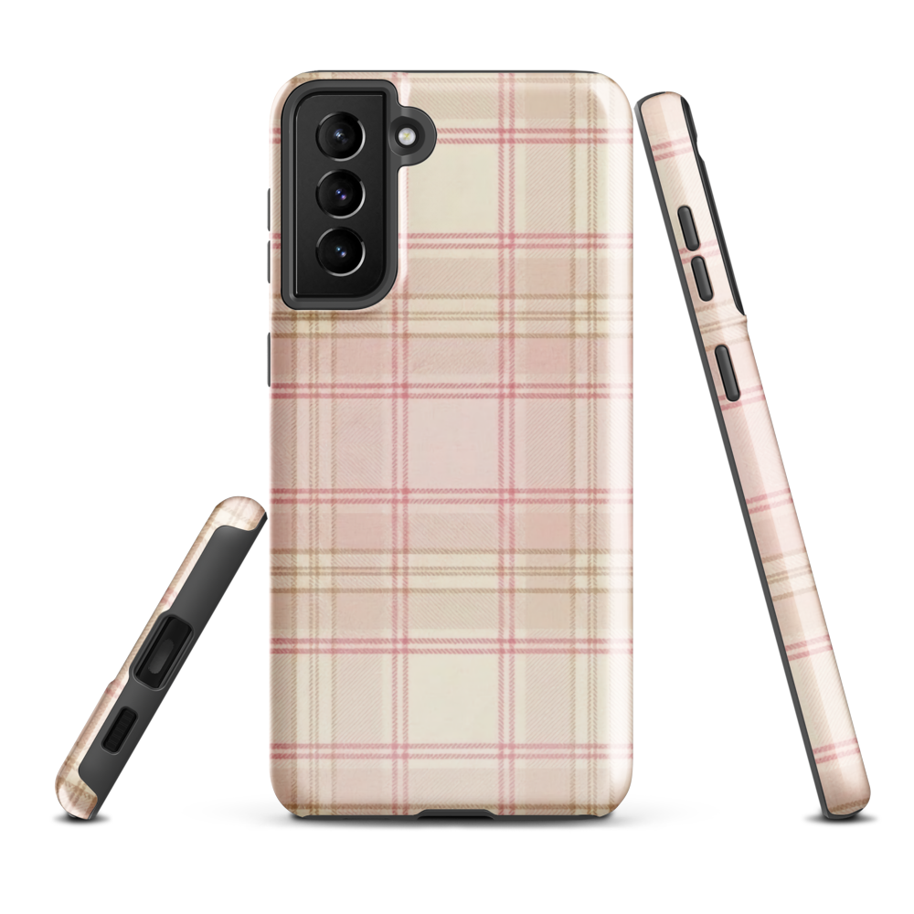 Pink & Cream Plaid Coquette Print Tough Case for Samsung