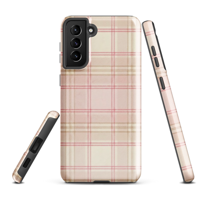 Pink & Cream Plaid Coquette Print Tough Case for Samsung