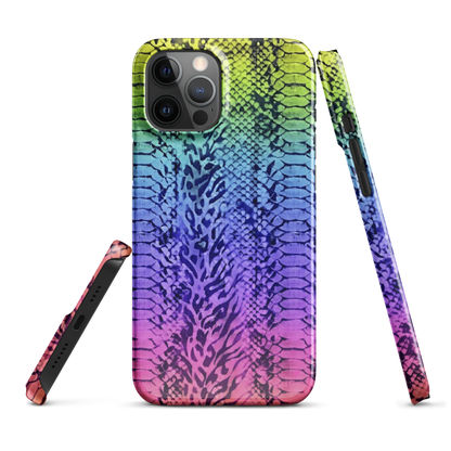 Neon Rainbow Snake Skin & Leopard Print Snap Case for iPhone