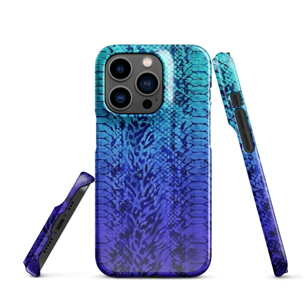 Vibrant Blue Snake Skin & Leopard Print Snap Case for iPhone