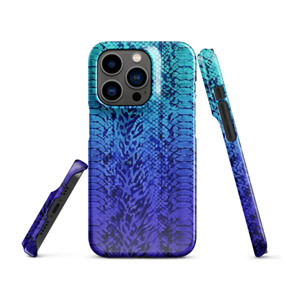 Vibrant Blue Snake Skin & Leopard Print Snap Case for iPhone