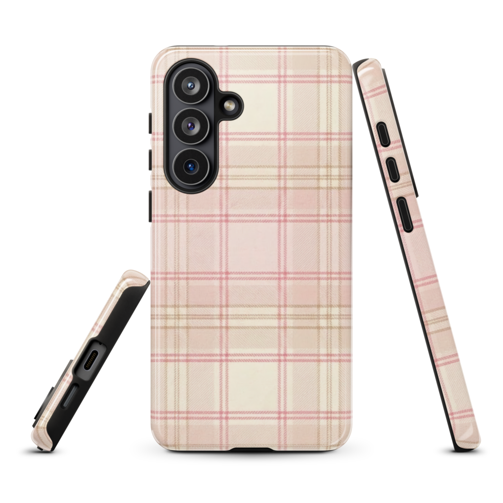 Pink & Cream Plaid Coquette Print Tough Case for Samsung