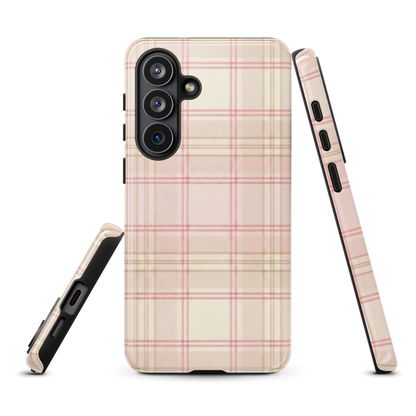 Pink & Cream Plaid Coquette Print Tough Case for Samsung