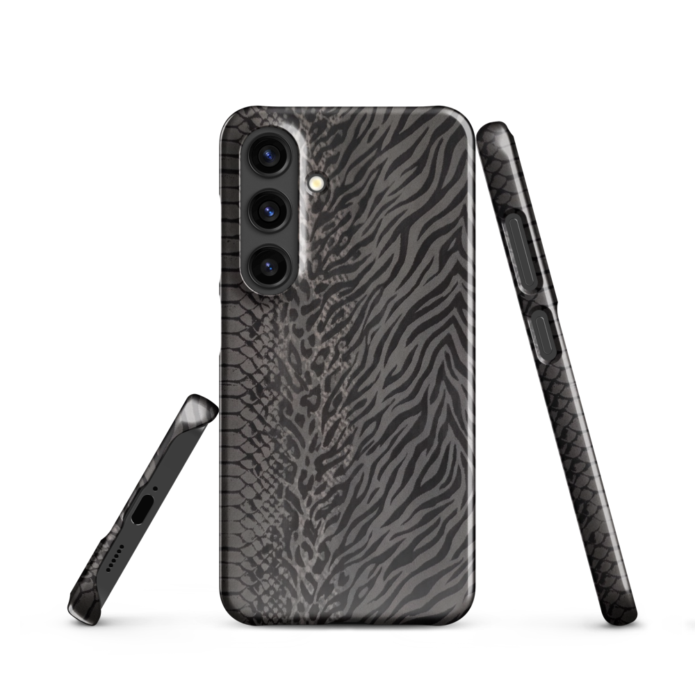 Dark Gray Snake Skin & Leopard Print Snap Case for Samsung