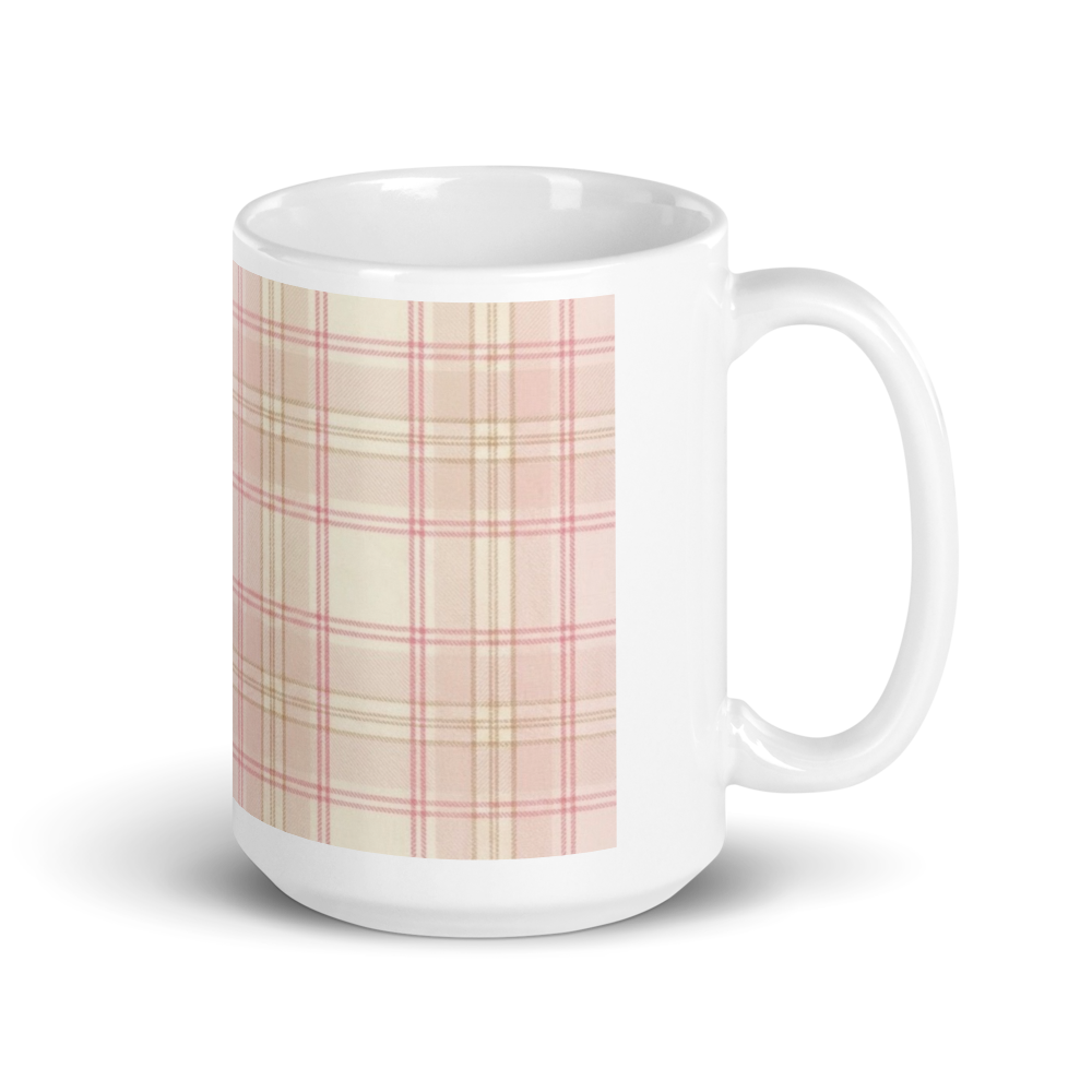 Baby Pink & Cream Plaid patterned White Glossy Mug perfect for mothers gift