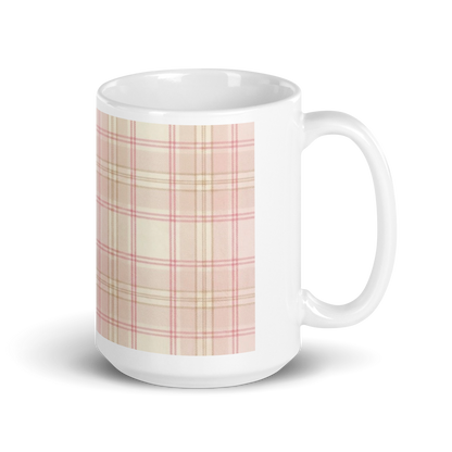 Baby Pink & Cream Plaid patterned White Glossy Mug perfect for mothers gift