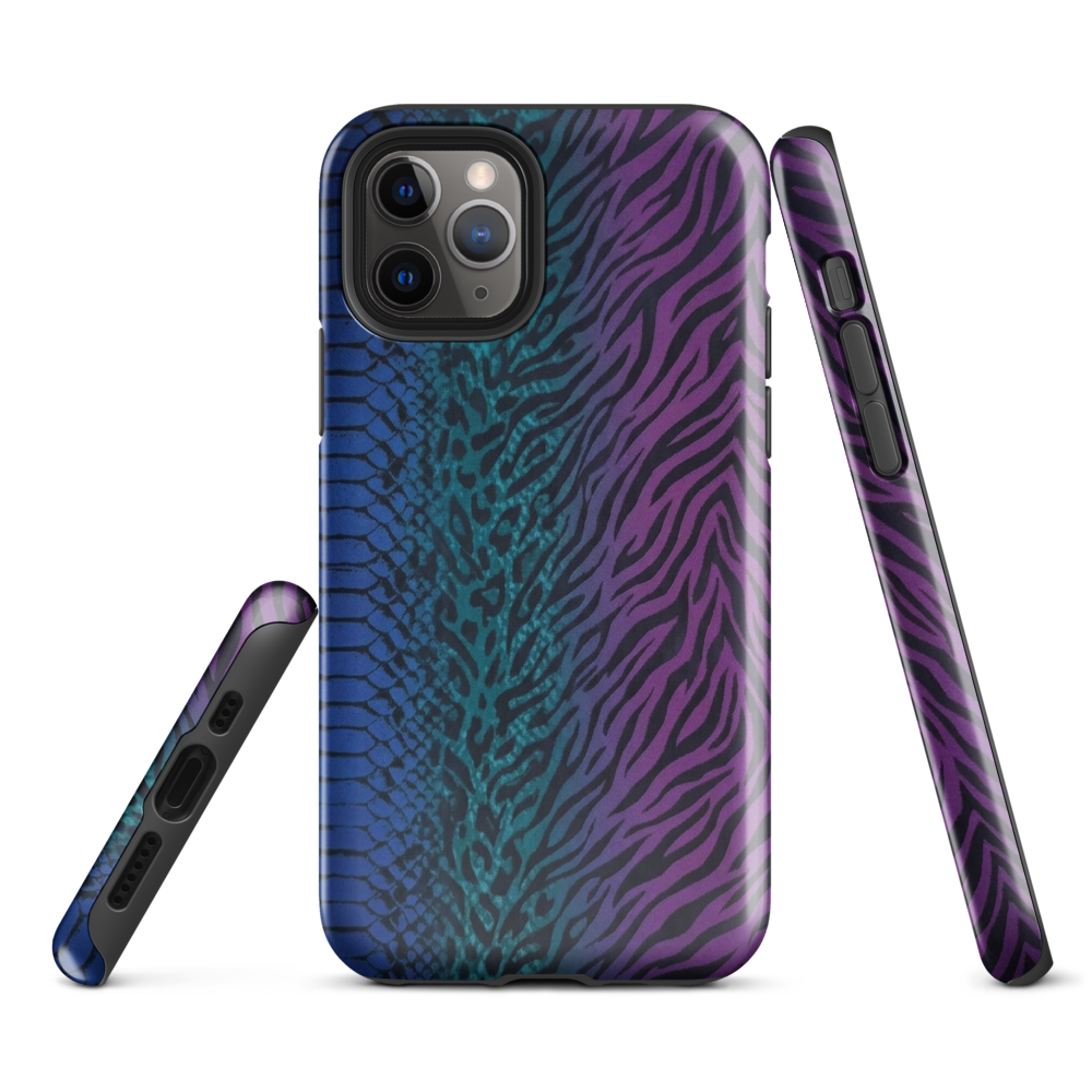 Blue to Purple Dark Snake Zebra & Leopard Print Tough Case for iPhone®