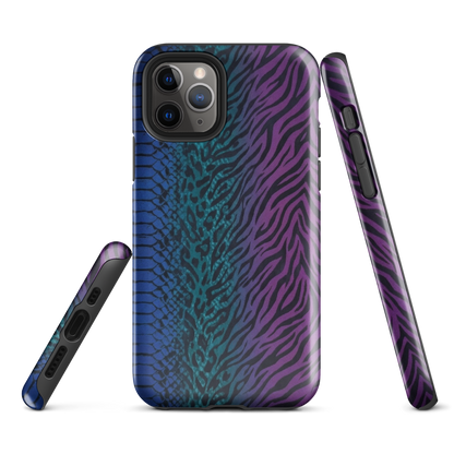 Blue to Purple Dark Snake Zebra & Leopard Print Tough Case for iPhone®