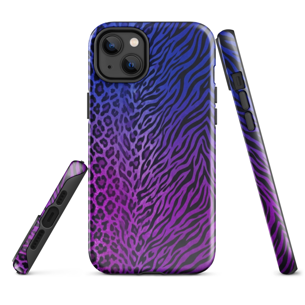 Purple to Blue Zebra & Leopard Print Tough Case for iPhone®