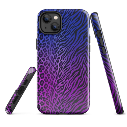 Purple to Blue Zebra & Leopard Print Tough Case for iPhone®
