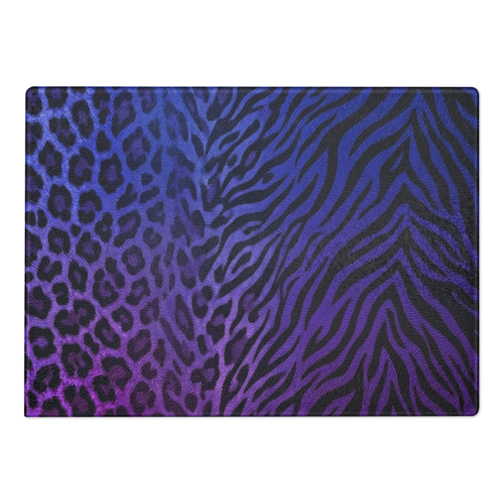 Blue to Purple Leopard & Zebra Print Glass Cutting Board