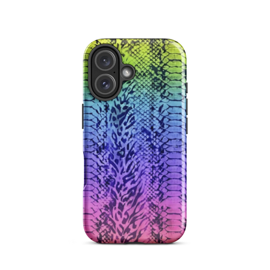 Neon Rainbow Snake Skin & Leopard Print Tough Case for iPhone®