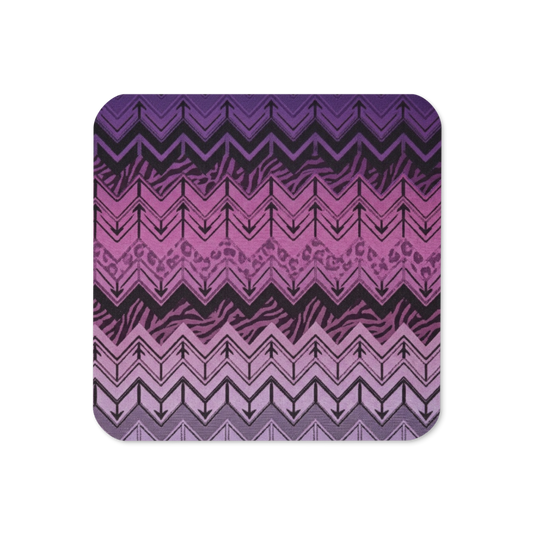 Purple Chevron Pattern with Zebra & Leopard Print Cork-Back Coaster