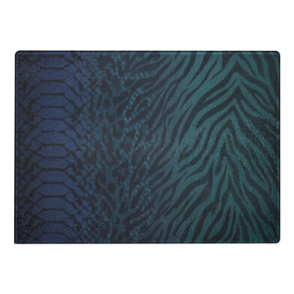 Teal to Blue Zebra & Leopard Print Glass Cutting Board