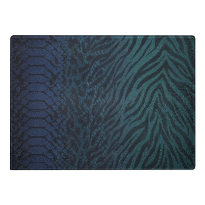 Teal to Blue Zebra & Leopard Print Glass Cutting Board