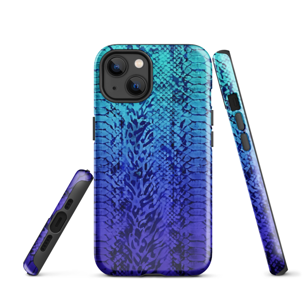 Vibrant Blue Snake & Leopard Print Tough Case for iPhone®
