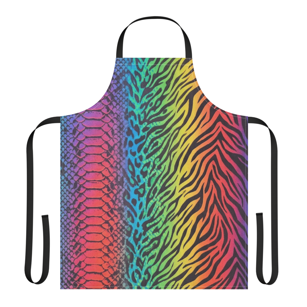 Rainbow Vibrant Neon Snake Skin Zebra Print & Leopard Strap Apron