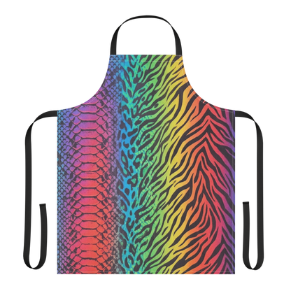 Rainbow Vibrant Neon Snake Skin Zebra Print & Leopard Strap Apron