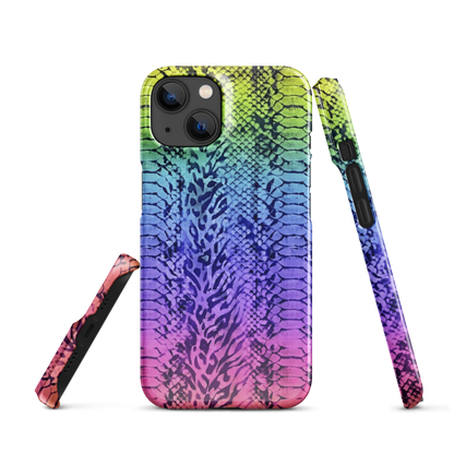 Neon Rainbow Snake Skin & Leopard Print Snap Case for iPhone