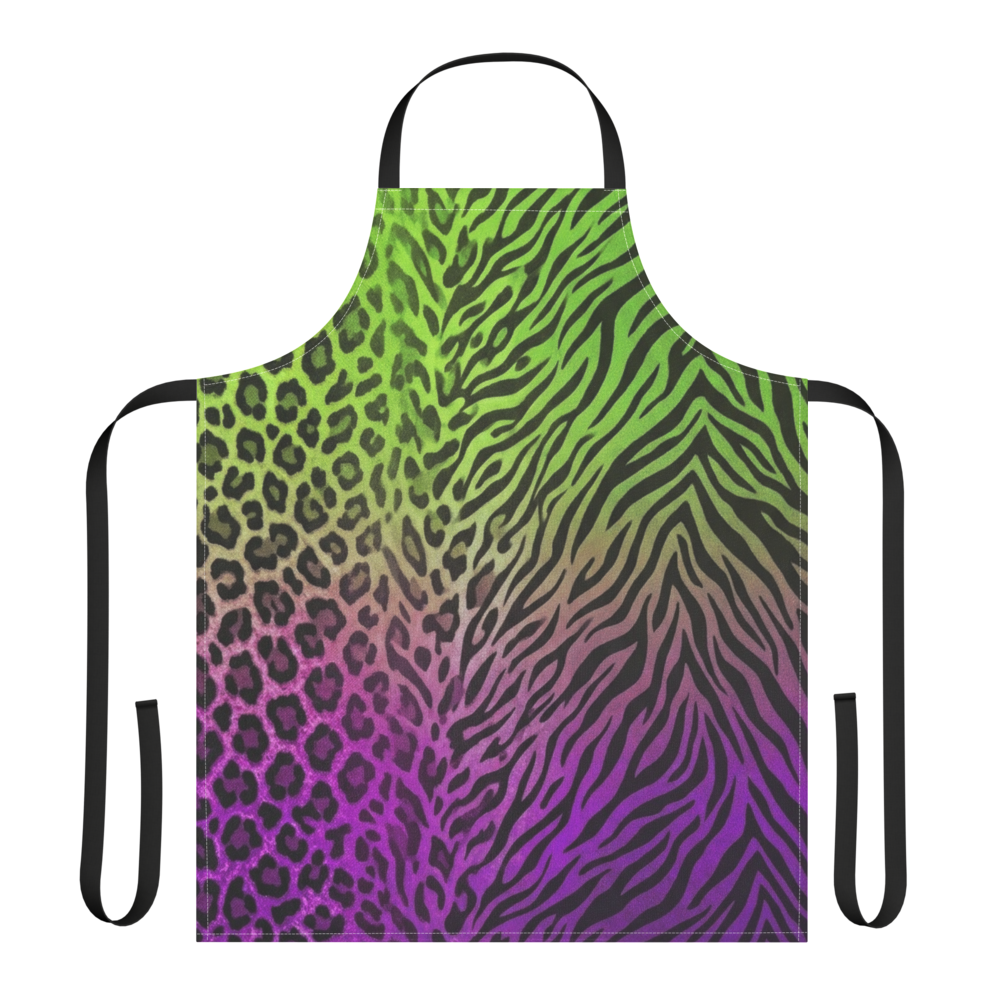 Neon Green & Purple Zebra & Leopard Print Strap Apron