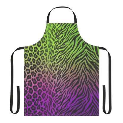 Neon Green & Purple Zebra & Leopard Print Strap Apron