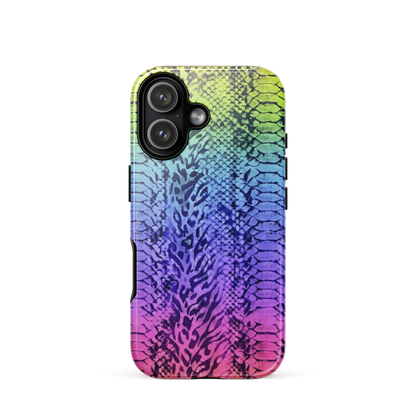 Neon Rainbow Snake Skin & Leopard Print Tough Case for iPhone®