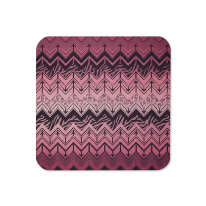 Pink/Burgundy Chevron Pattern with Zebra & Leopard Print Cork-Back Coaster
