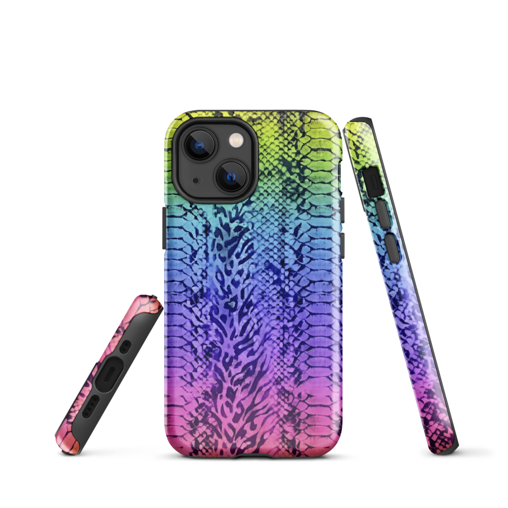 Neon Rainbow Snake Skin & Leopard Print Tough Case for iPhone®