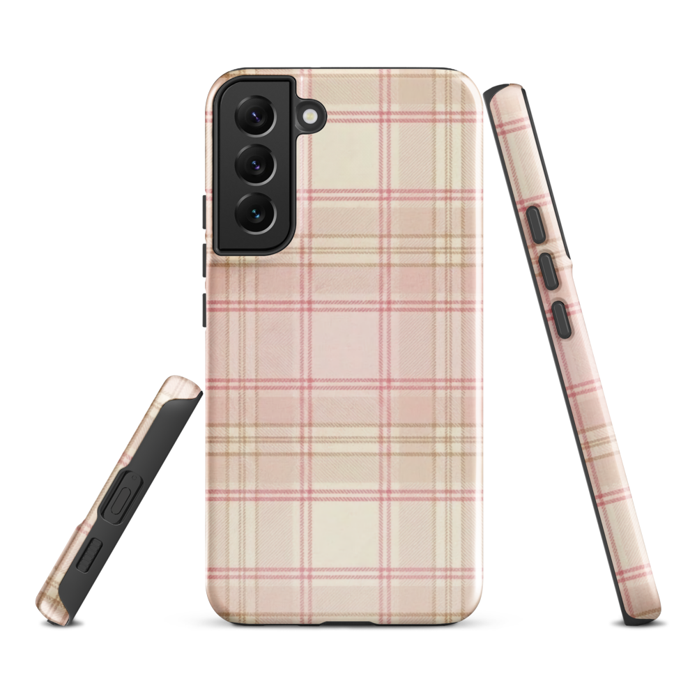 Pink & Cream Plaid Coquette Print Tough Case for Samsung