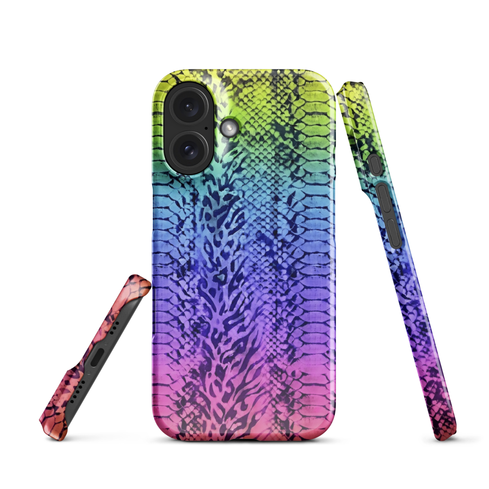 Neon Rainbow Snake Skin & Leopard Print Snap Case for iPhone