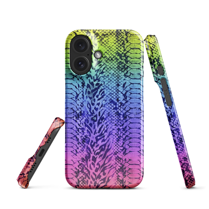 Neon Rainbow Snake Skin & Leopard Print Snap Case for iPhone
