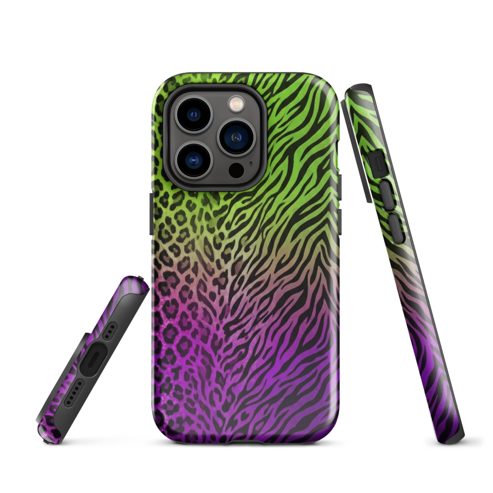 Neon Green & Purple Zebra & Leopard Print Tough Case for iPhone®