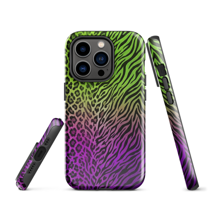 Neon Green & Purple Zebra & Leopard Print Tough Case for iPhone®