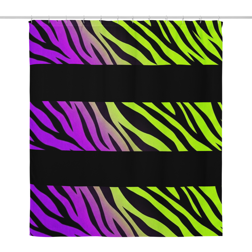 Zebra Print Neon Purple and Green y2k inspired Shower Curtain