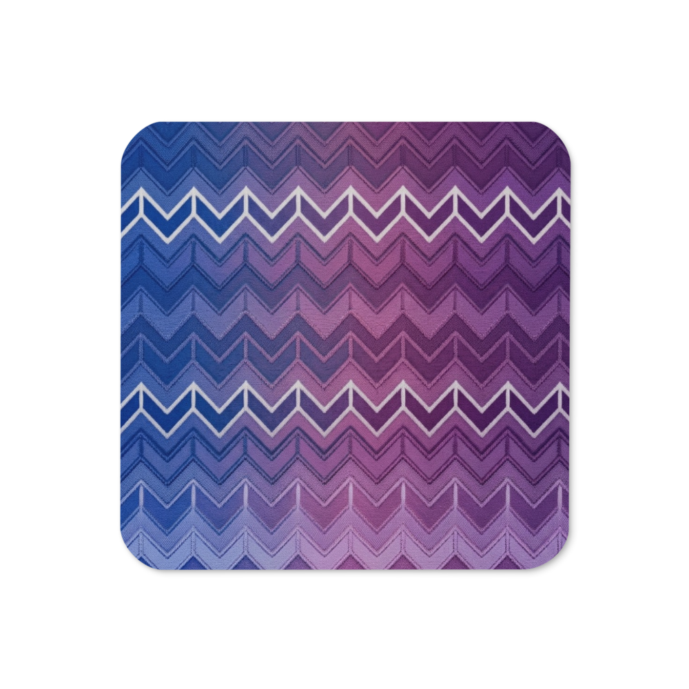 Blue & Purple With White Chevron Pattern Cork-Back Coaster