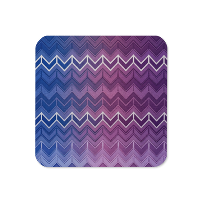 Blue & Purple With White Chevron Pattern Cork-Back Coaster